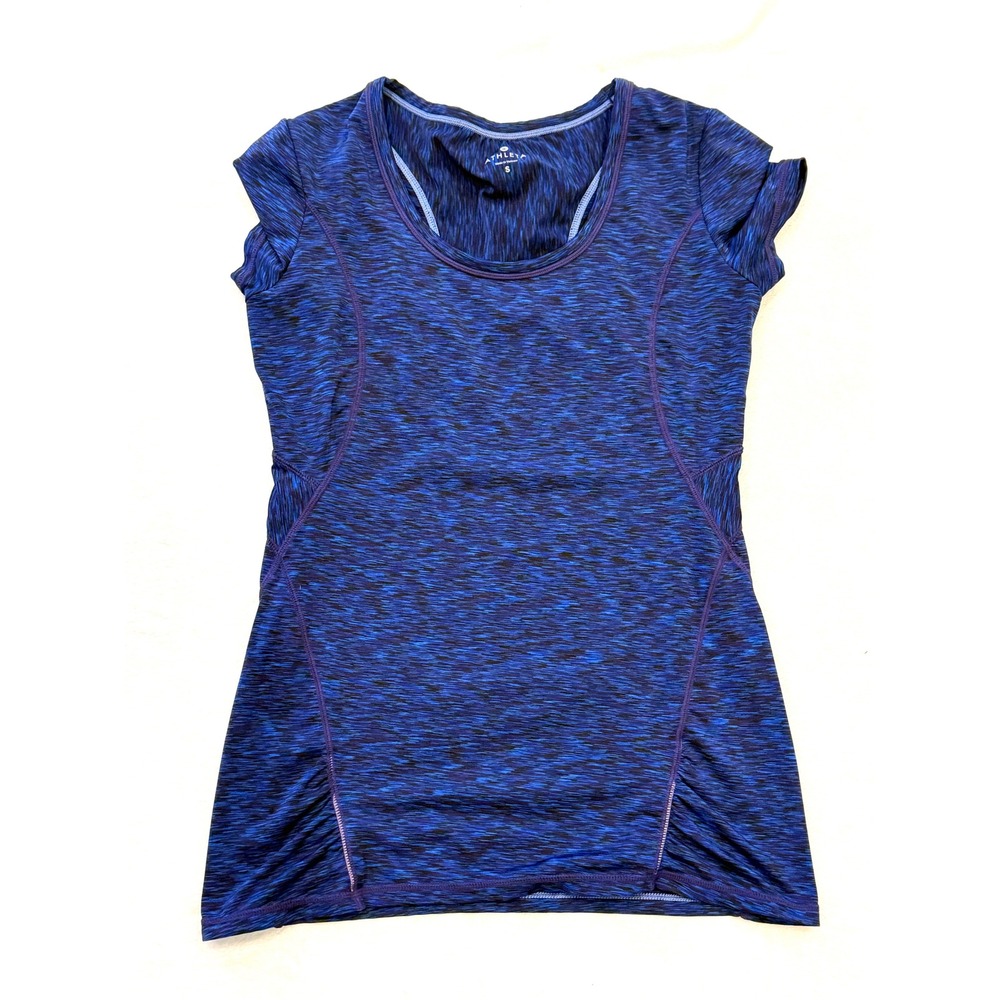 Athleta Blue Space Dye Cycling Jersey Short‎ Sleeve Zip Pocket Top Womens S